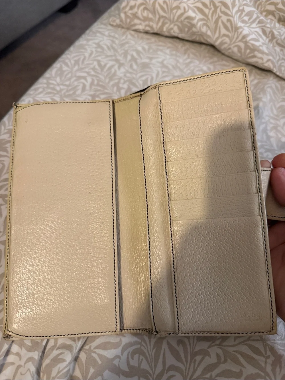 Gucci Navy Script Canvas Continental Wallet with Cream Trim and Gold Hardware - Picture 3 of 7